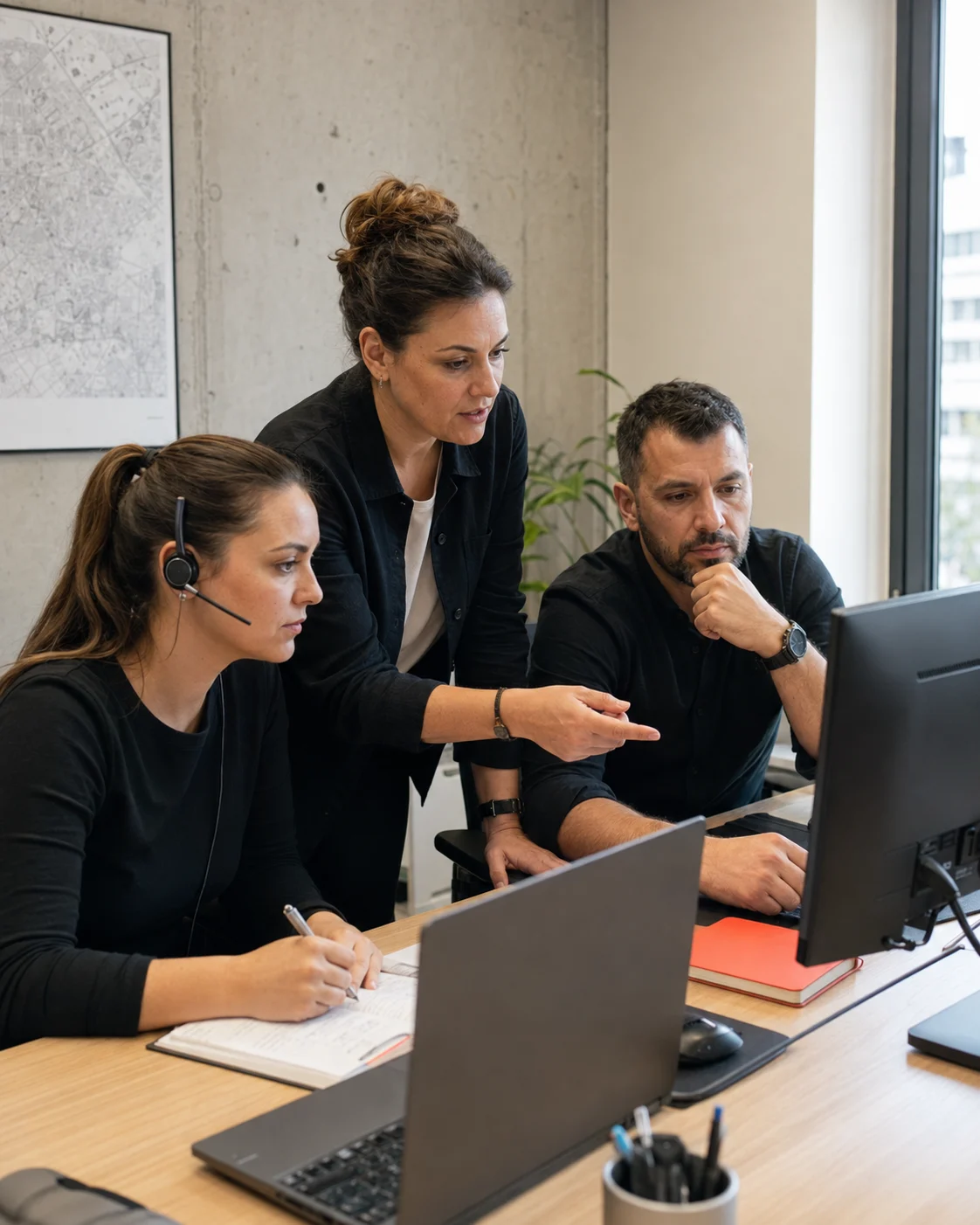 Support team reviewing an escalation together